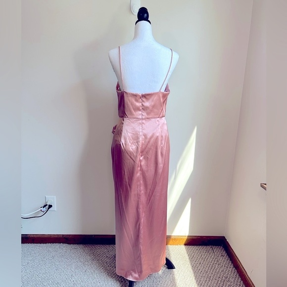 NWT After Six Bow Front Faux Wrap Tulip Skirt Satin Gown in Desert Rose Size 12 - Picture 3 of 16